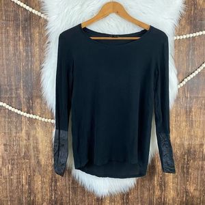 Club Monaco  Warren Blouse Black Silk Leather Cuff